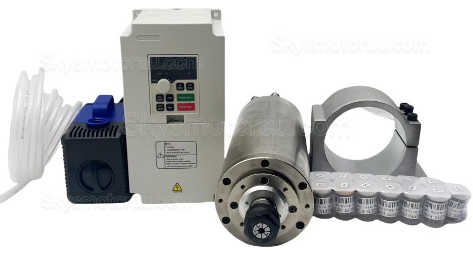 3KW VFD Spindle Kit JGD-100A-3.0KW + H100-3.7 Indc. Water Cooled Spindle Motor + VFD + Water Pump + 13Pcs ER20 Collet + Bracket